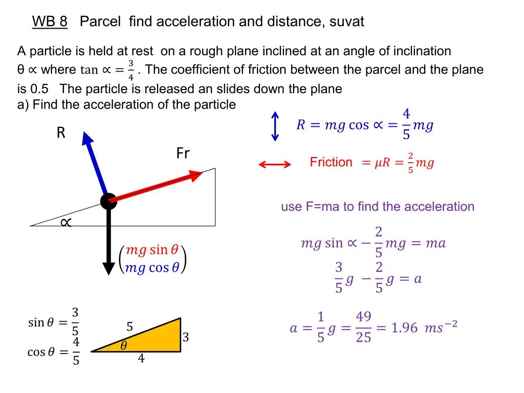 wb 8 parcel find acceleration and distance suvat