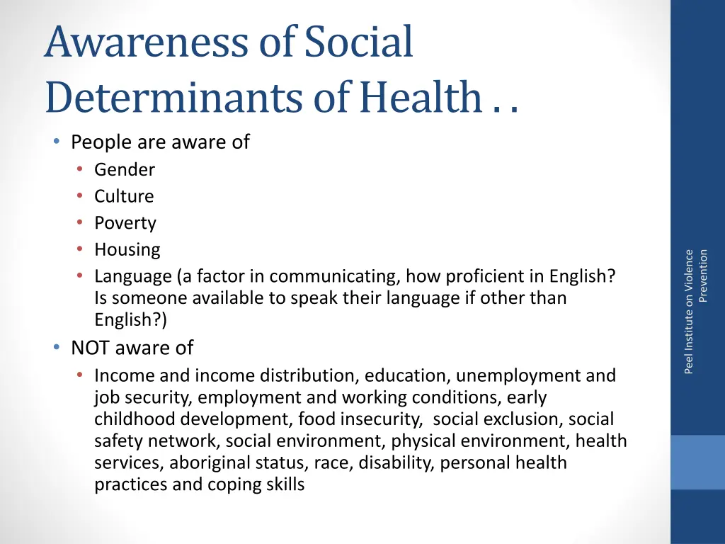 awareness of social determinants of health people