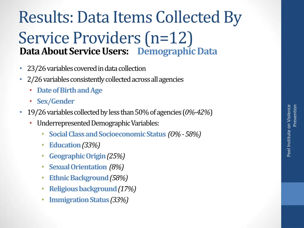 results data items collected by service providers