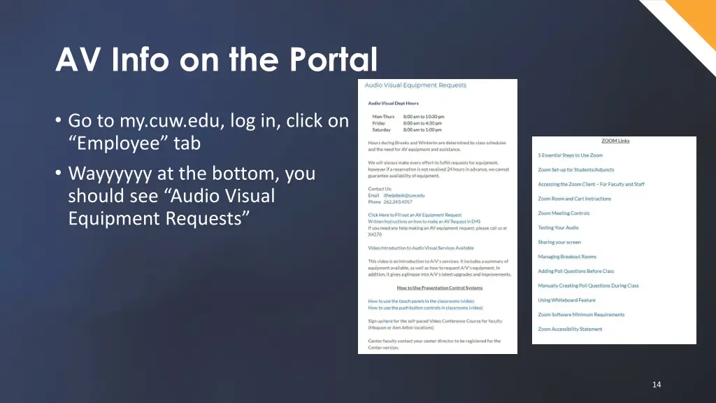 av info on the portal