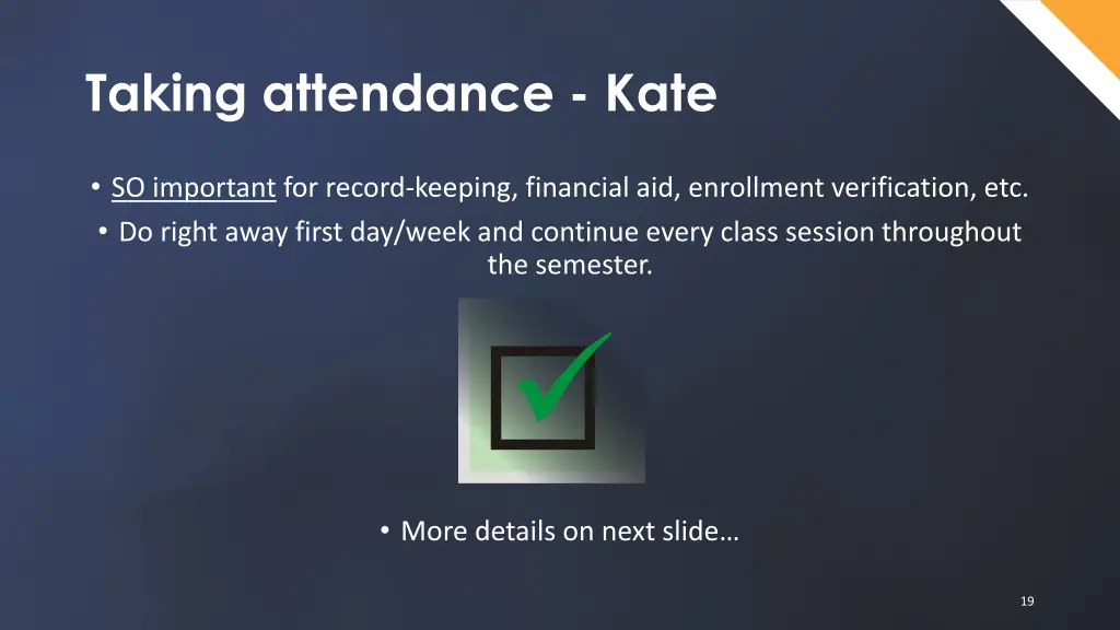 taking attendance kate