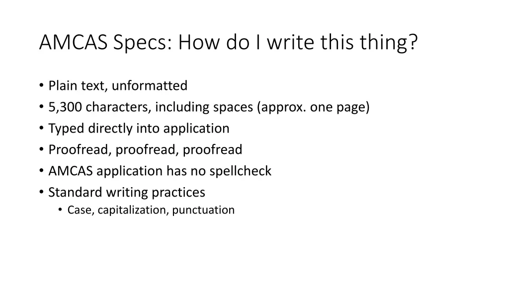 amcas specs how do i write this thing