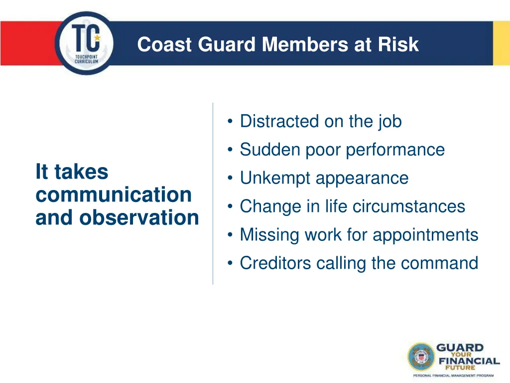 coast guard members at risk