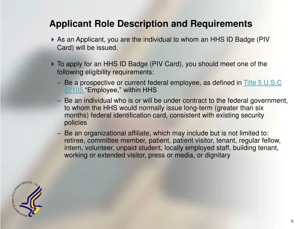 applicant role description and requirements