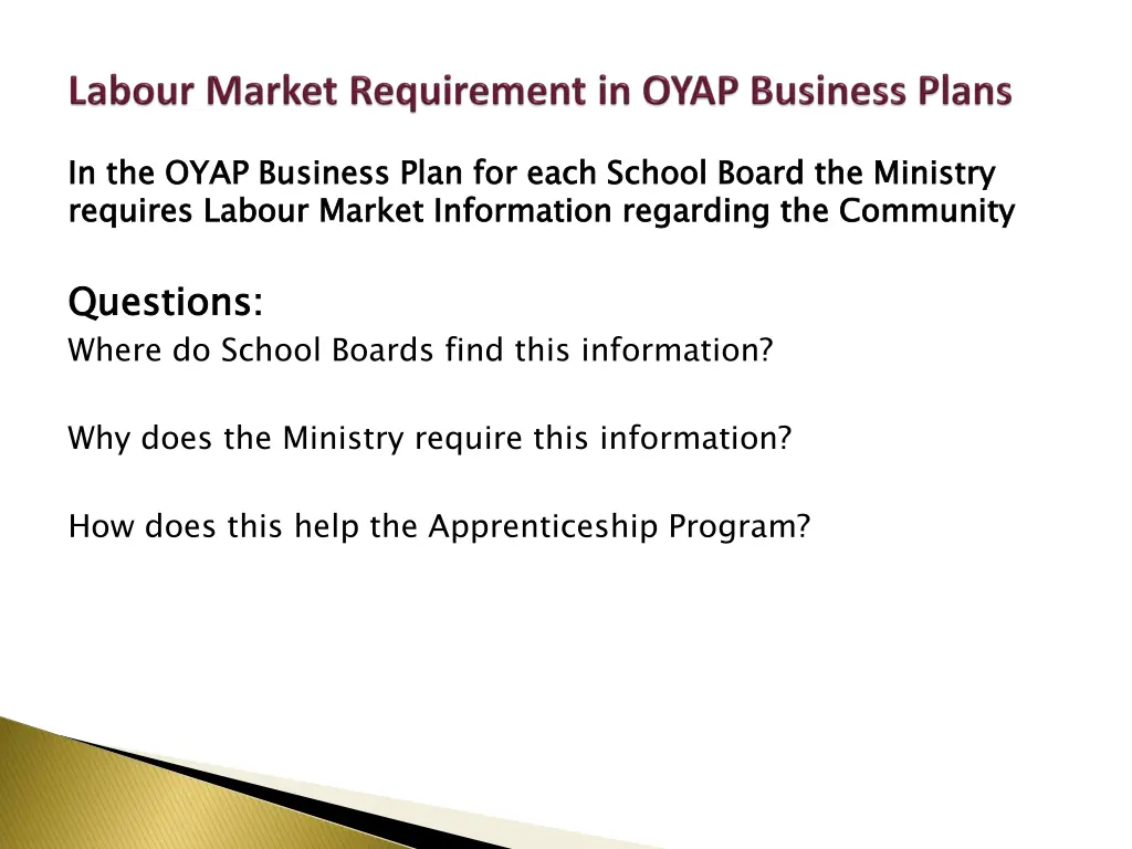 in the oyap business plan for each school board