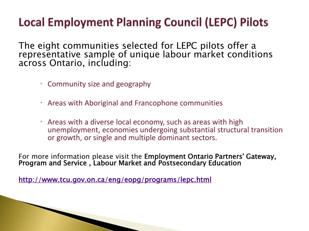 the eight communities selected for lepc pilots