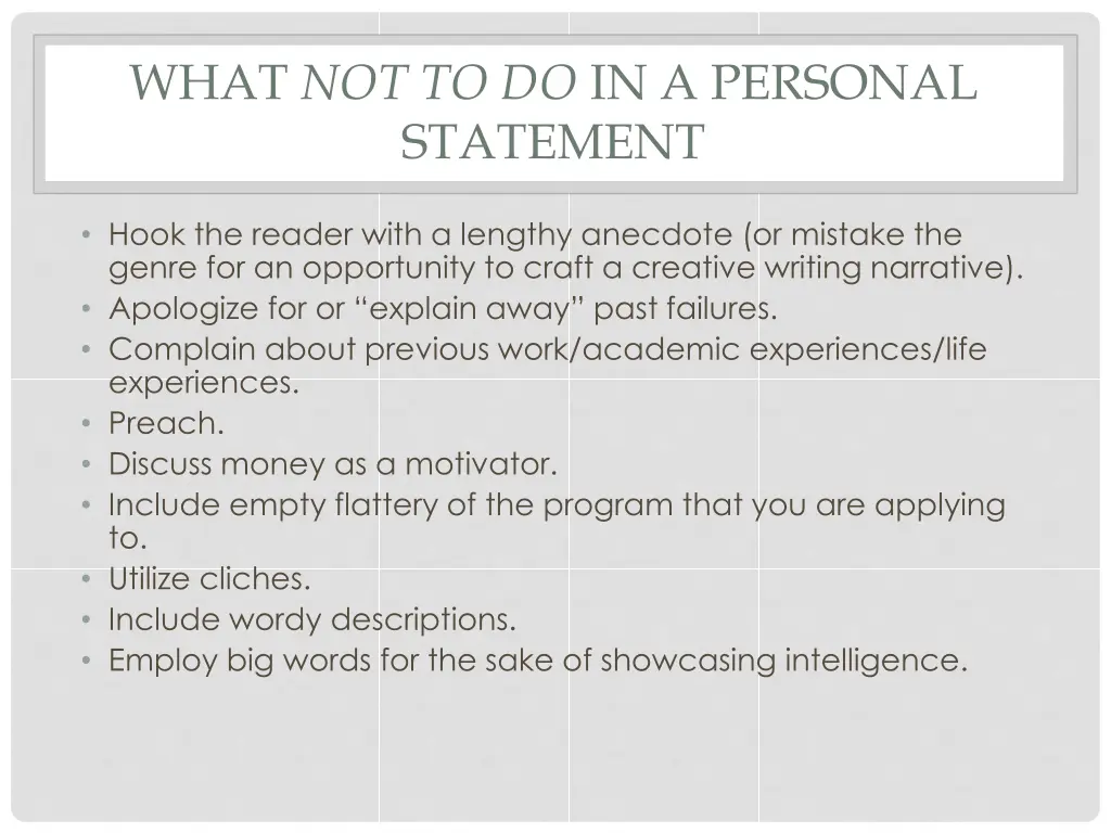 what not to do in a personal statement