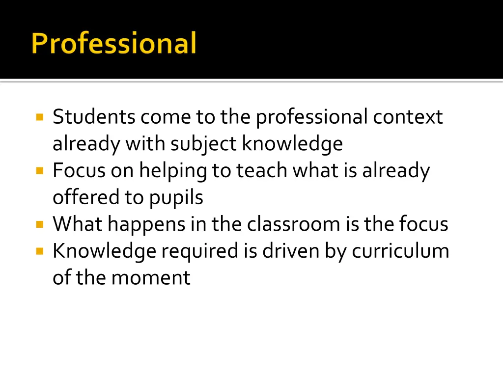 students come to the professional context already