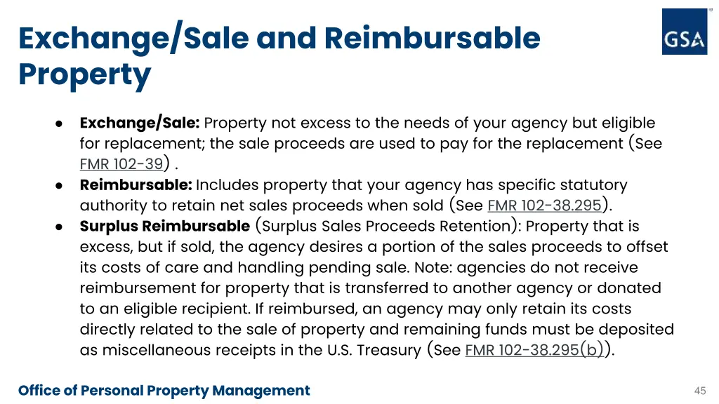 exchange sale and reimbursable property