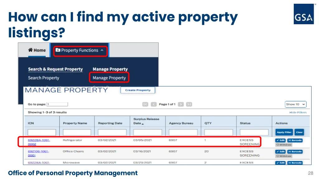 how can i find my active property listings