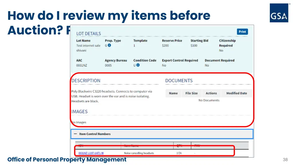 how do i review my items before auction pt 4