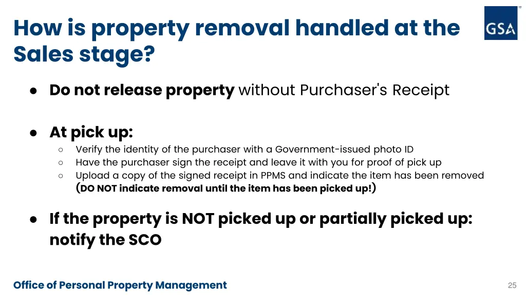 how is property removal handled at the sales stage