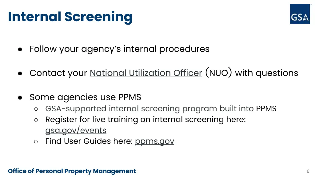 internal screening