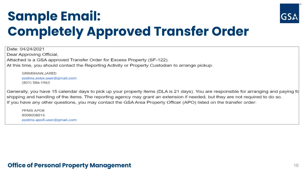 sample email completely approved transfer order