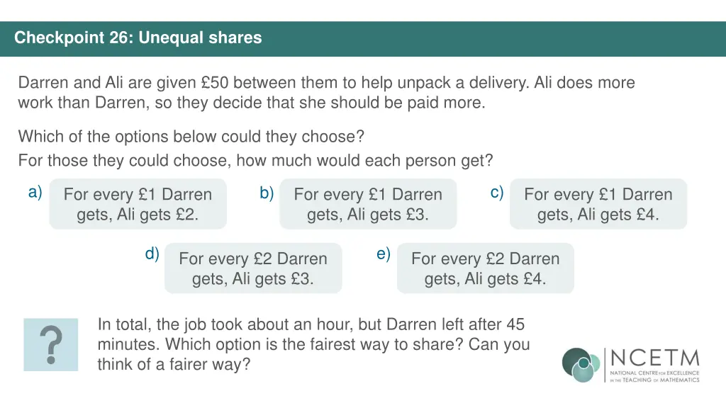 checkpoint 26 unequal shares