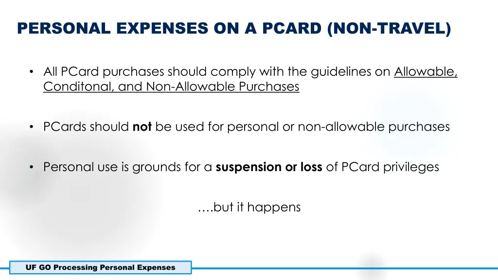 personal expenses on a pcard non travel