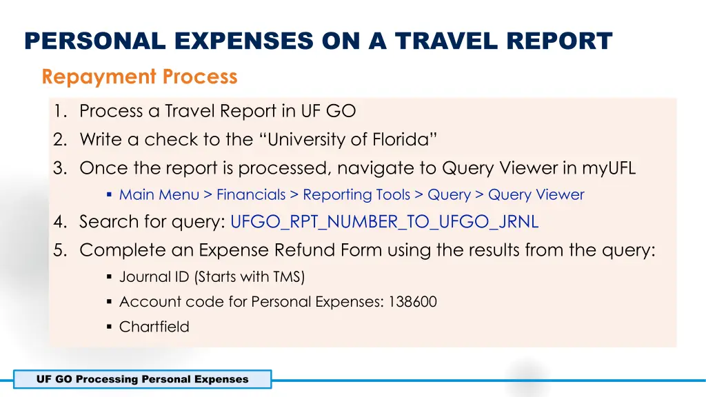 personal expenses on a travel report repayment