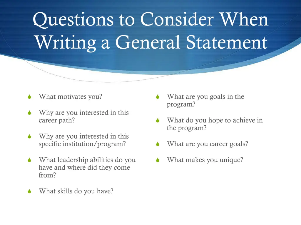 questions to consider when writing a general