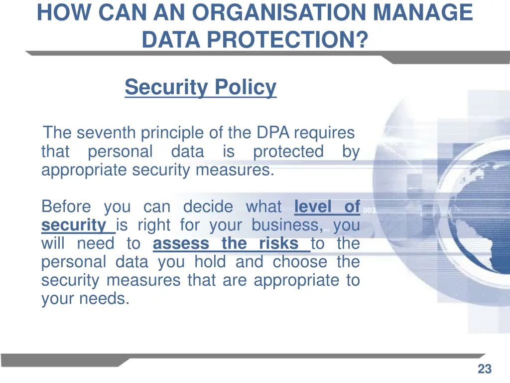 how can an organisation manage data protection 10