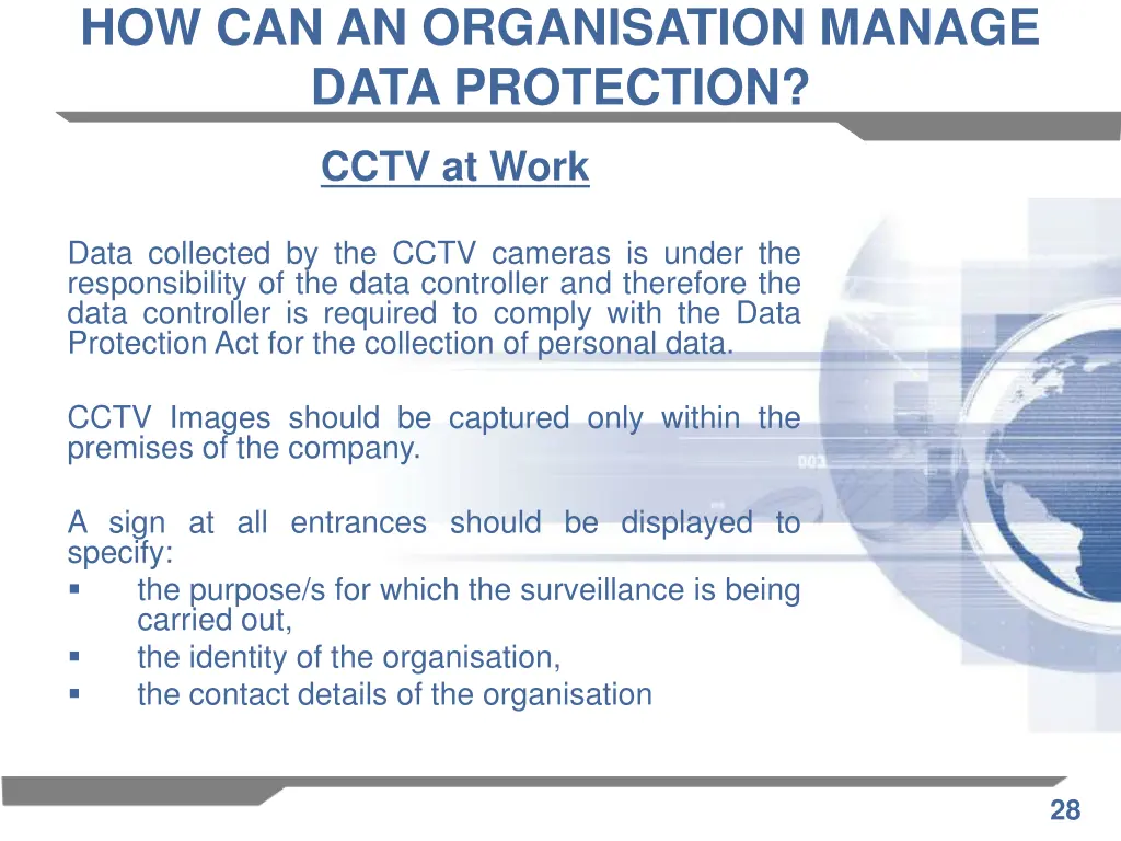 how can an organisation manage data protection 15