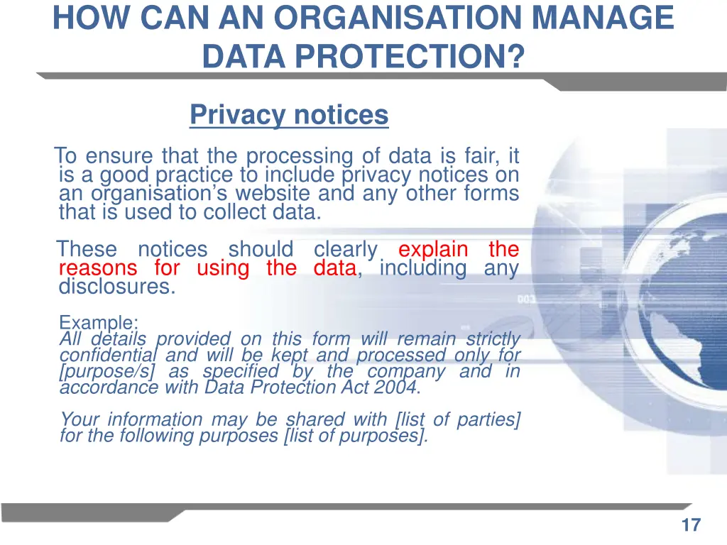 how can an organisation manage data protection 4