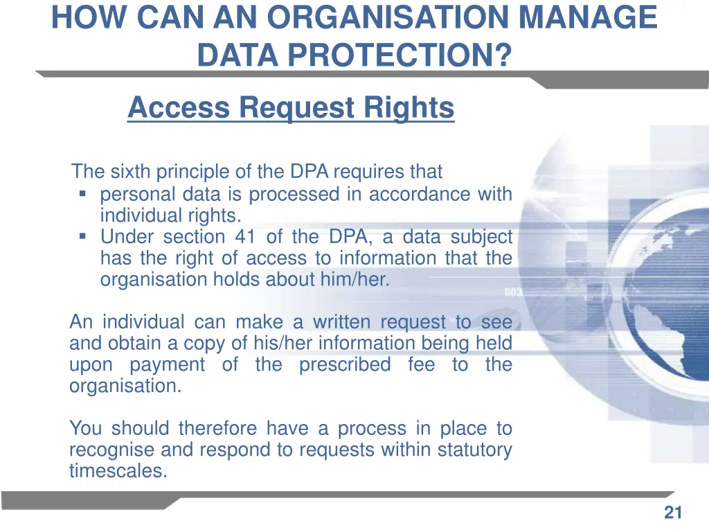 how can an organisation manage data protection 8