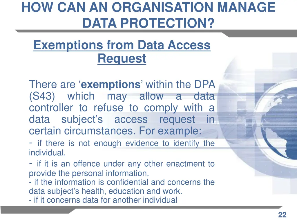 how can an organisation manage data protection 9