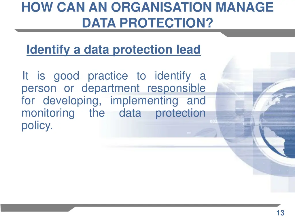 how can an organisation manage data protection