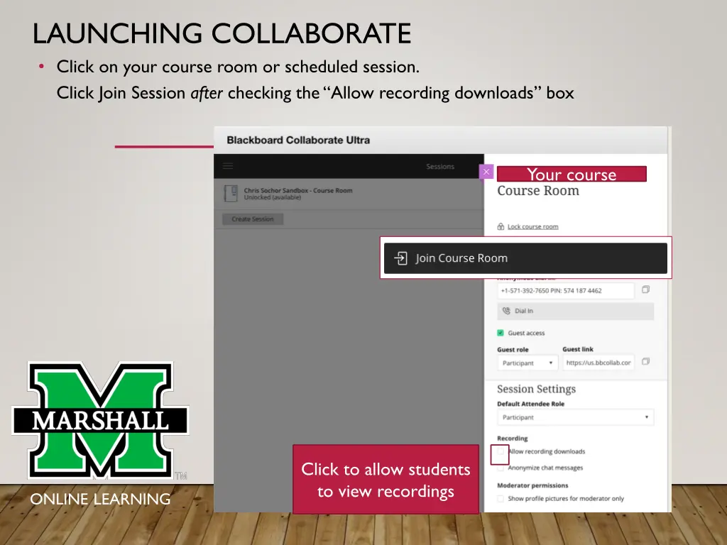 launching collaborate click on your course room