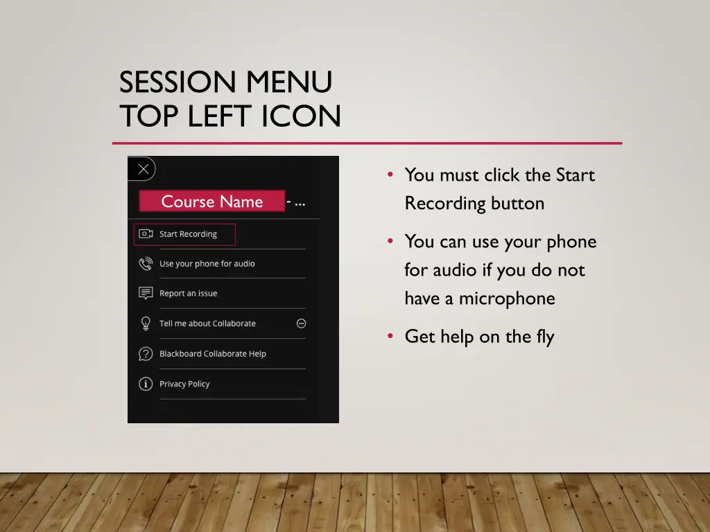 session menu top left icon