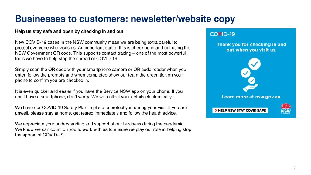 businesses to customers newsletter website copy