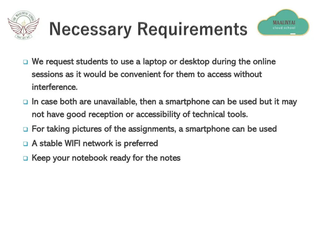 we request students to use a laptop or desktop