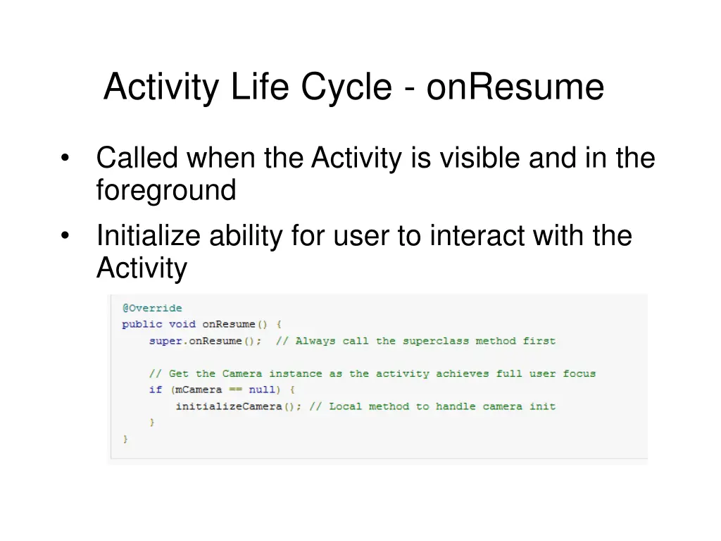 activity life cycle onresume