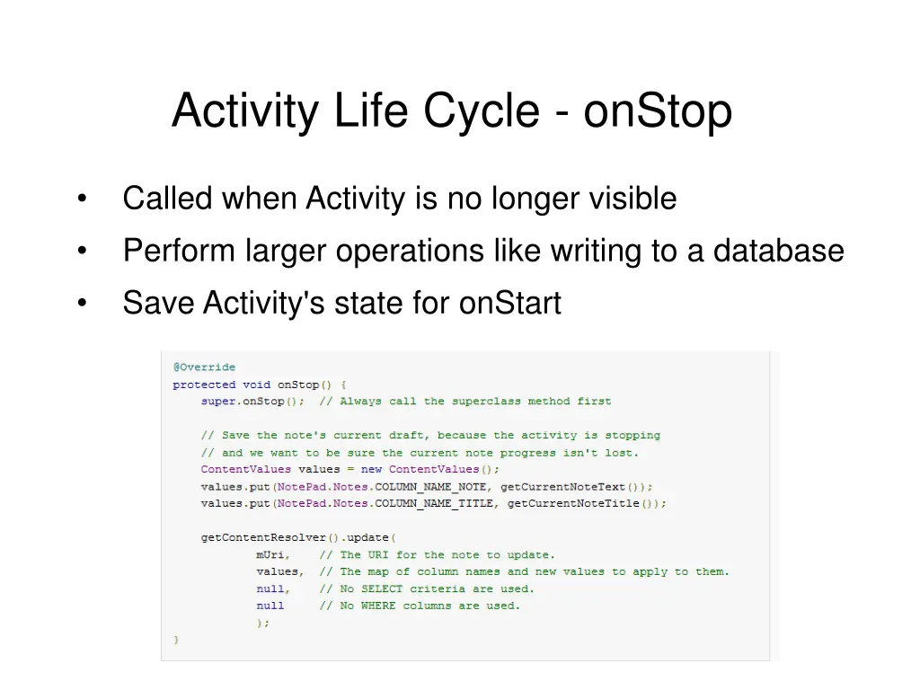 activity life cycle onstop