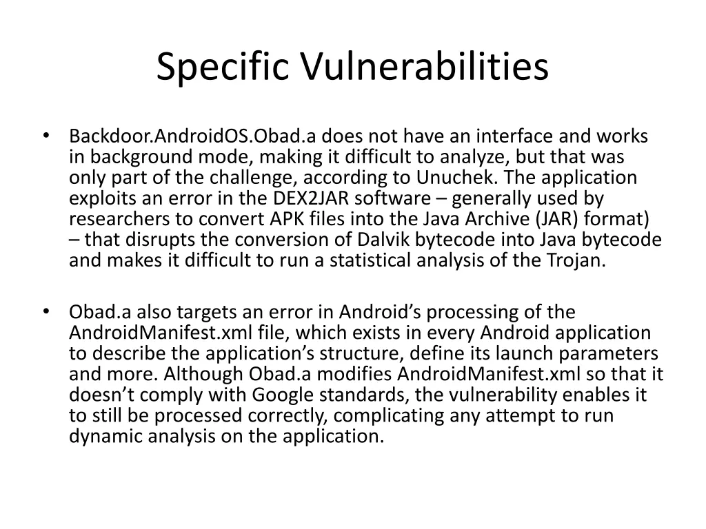 specific vulnerabilities