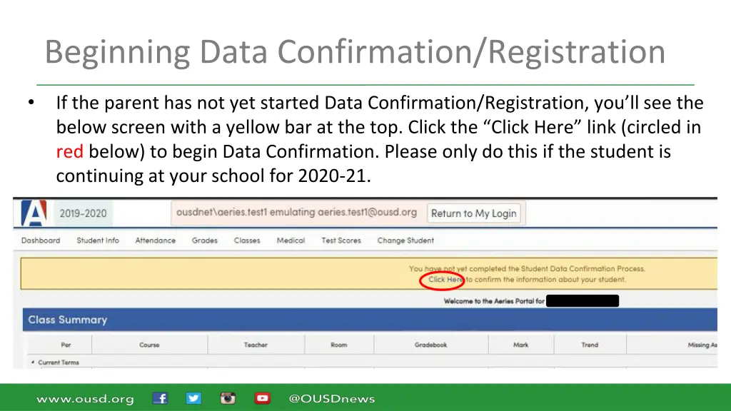 beginning data confirmation registration