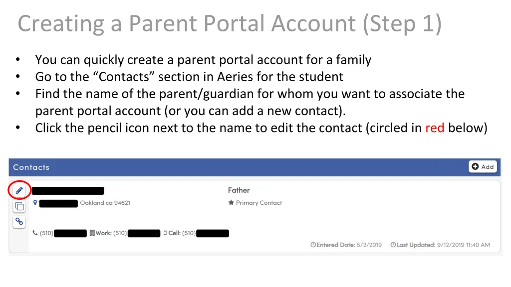 creating a parent portal account step 1