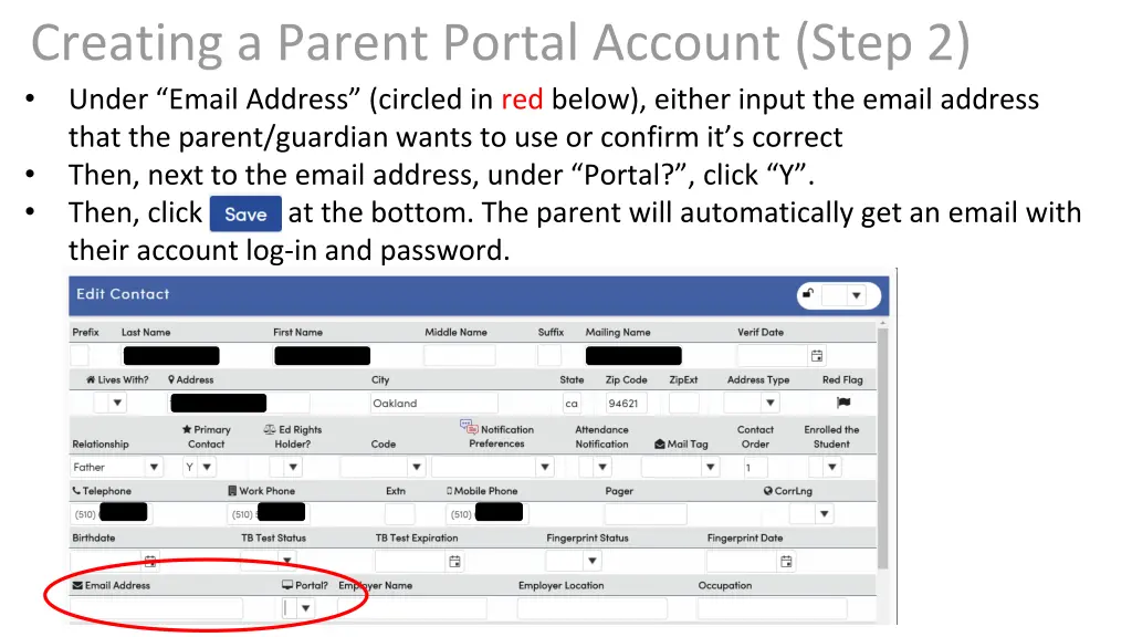 creating a parent portal account step 2 under