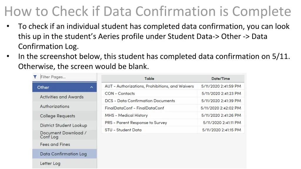 how to check if data confirmation is complete