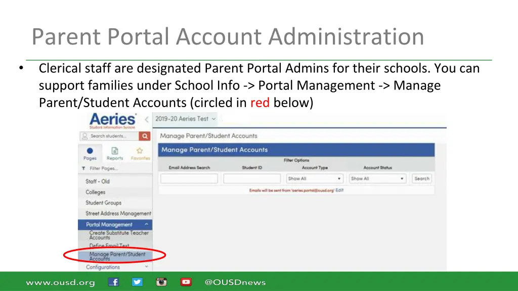 parent portal account administration