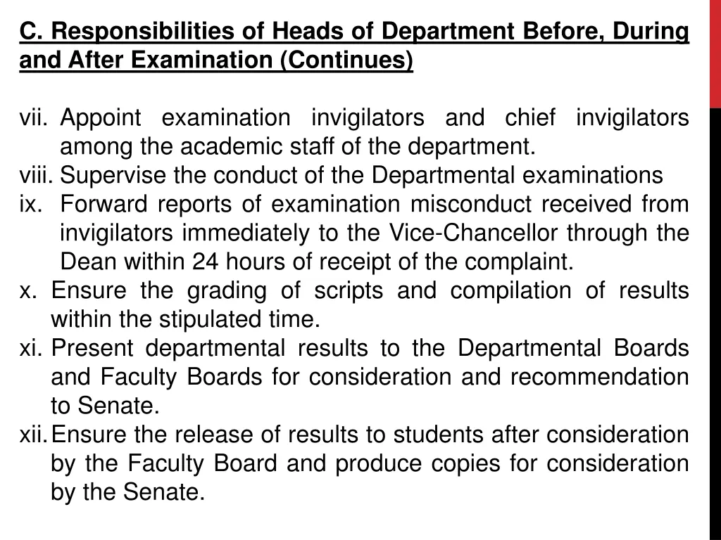 c responsibilities of heads of department before 1