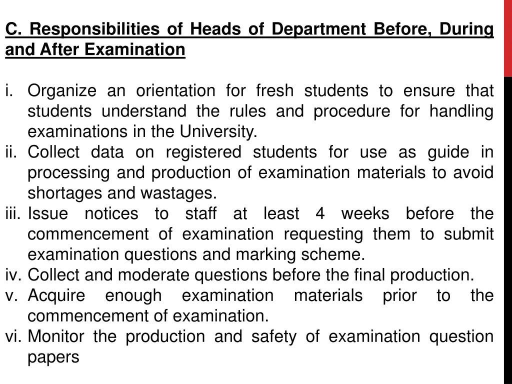 c responsibilities of heads of department before