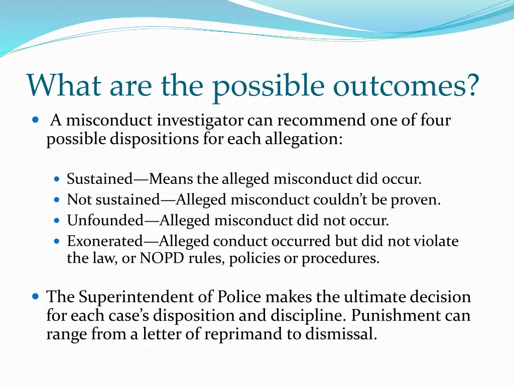 what are the possible outcomes a misconduct