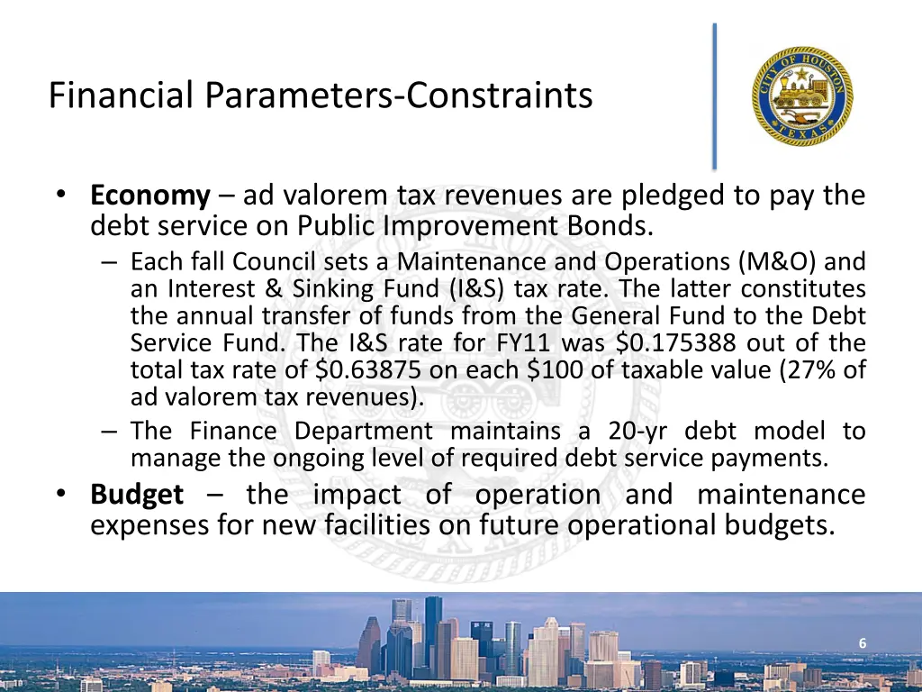 financial parameters constraints