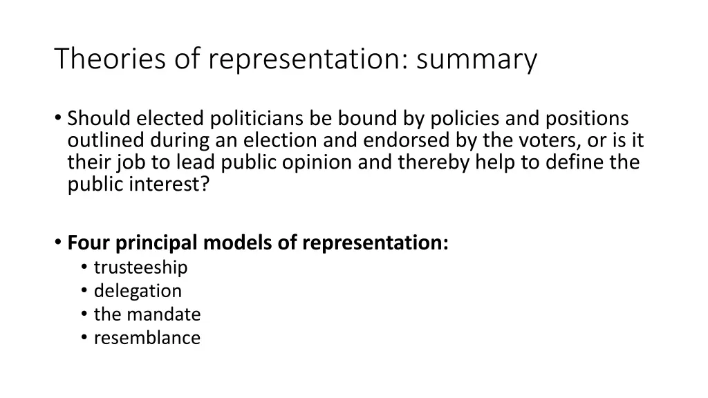 theories of representation summary