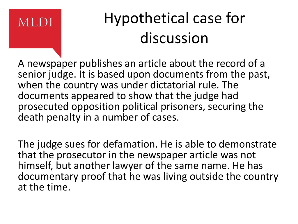 hypothetical case for discussion