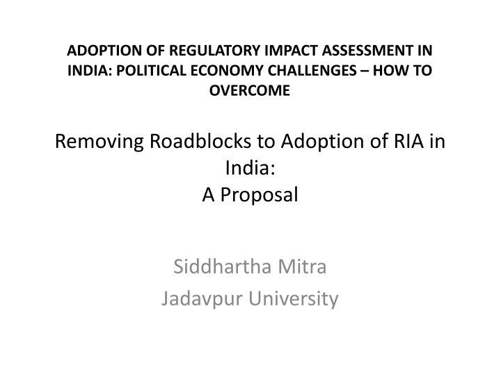 adoption of regulatory impact assessment in india