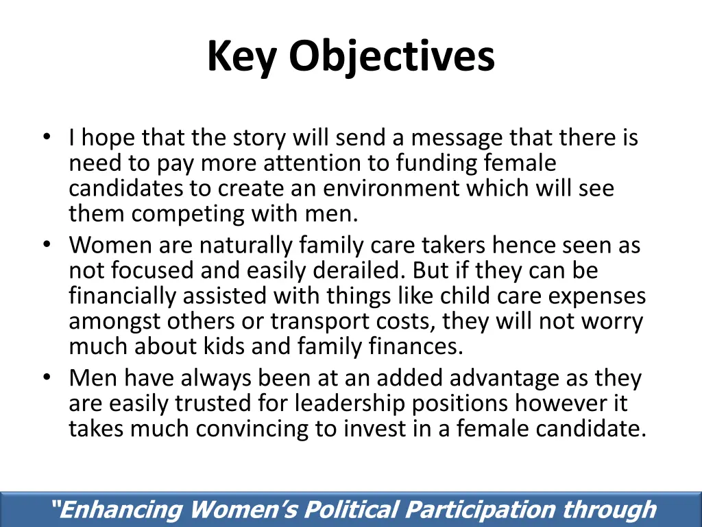 key objectives