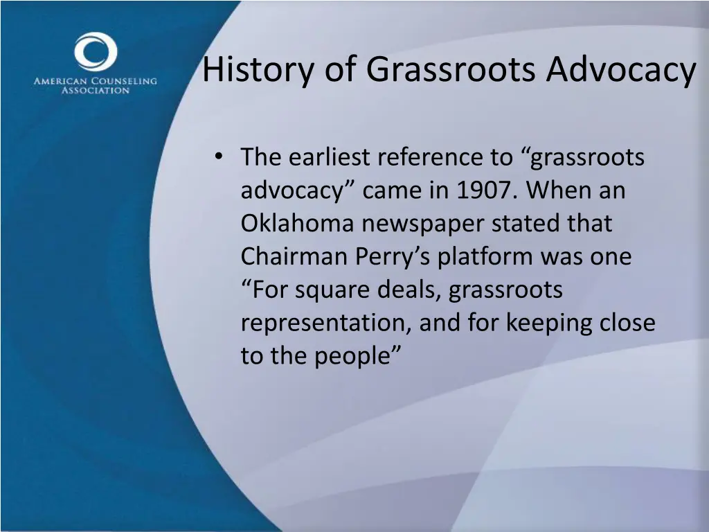 history of grassroots advocacy