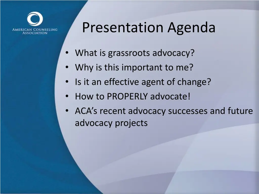 presentation agenda